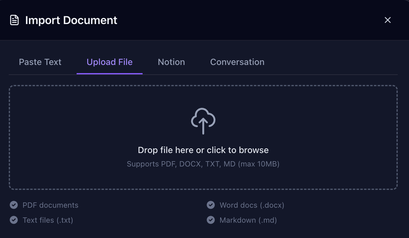 Import document — drag and drop files